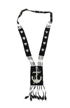 Black White Seed Bead Necklace Cross Anchor Hearts Long Fringe Boho Statement
